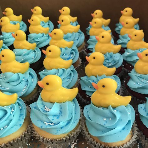 Rubber Ducks Cupcakes Duck Cupcakes Ideas, Rubber Duck Desserts, Duck Treats, Yellow Duck Cupcakes, Rubber Ducky Cake Ideas, Rubber Duckie Cupcakes, Rubber Duck 1st Birthday Cake, Rubber Duck Cupcake Cake, Duck Cupcakes