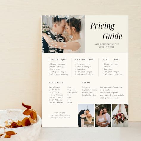 Wedding Photography Pricing List| Wedding Pricing Guide Sheet Template| Wedding Collection Package| Photographer Price Guide| Editable Canva https://etsy.me/38gBS9w #weddingpricelist #weddingpriceguide #weddingpricinglist #photopricesheet #weddingsheet #weddingprice # Wedding Photography Packages Prices, Photography Studio Names, Photographers Price List, Photography Business Forms, Wedding Pricing, Wedding Pricing Guide, Photography Pricing Template, Wedding Packages Prices, Pricing List