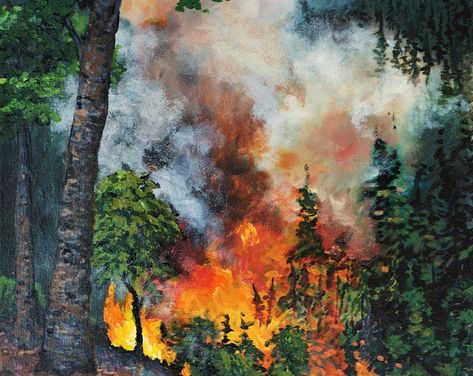 No13 Seeded Bush Medicine Leaves multi LOUISE NUMINA | Etsy Forest Fire Painting, Mountain Painting Acrylic, Forest Drawing, Fire Drawing, Painting Forest, Waterfall Paintings, Mountain Landscape Painting, Fire Fire, Fire Painting