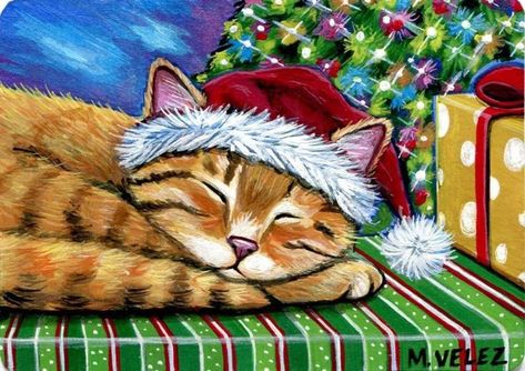 Christmas Tree Presents, Kitten Christmas, Painting Realism, Christmas Tree With Presents, Christmas Canvas Art, Cat Christmas Tree, Meowy Christmas, Christmas Canvas, Gorgeous Christmas