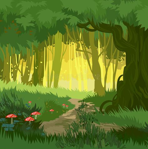 Fabulous bright green summer magical forest vector background mushrooms. Fabulou #Sponsored , #sponsored, #ad, #green, #Fabulous, #magical, #summer Jungle Drawing, Jungle Cartoon, Cartoon Forest, Forest Vector, Forest Cartoon, Wood Illustration, Forest Drawing, Cartoon Trees, Bg Design