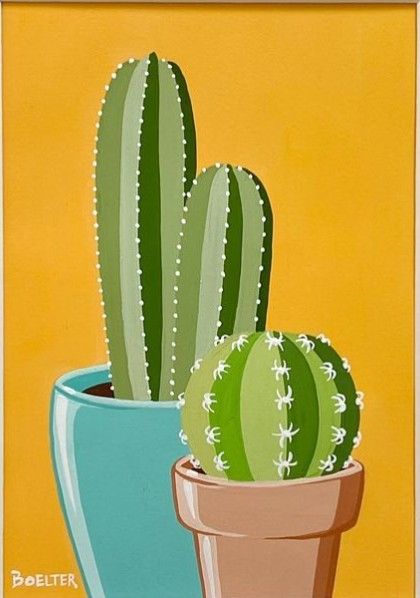 Round Cactus Painting, Cactus Canvas Painting Easy, Easy Acrylic Plant Painting Ideas, Cactus Paintings Easy, Cactus Acrylic Painting Easy, Cactus Painting Simple, Plants Canvas Painting, Acrylic Painting Inspo For Beginners, Succulent Canvas Painting