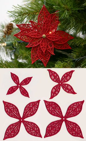 Perfect Poinsettia (Lace) design (UTZ2047) from UrbanThreads.com Free Standing Lace Machine Embroidery, Fsl Embroidery, Jul Diy, Best Embroidery Machine, Embroidery Hoop Crafts, Ideas Embroidery, Sewing Machine Embroidery, Free Standing Lace, Urban Threads