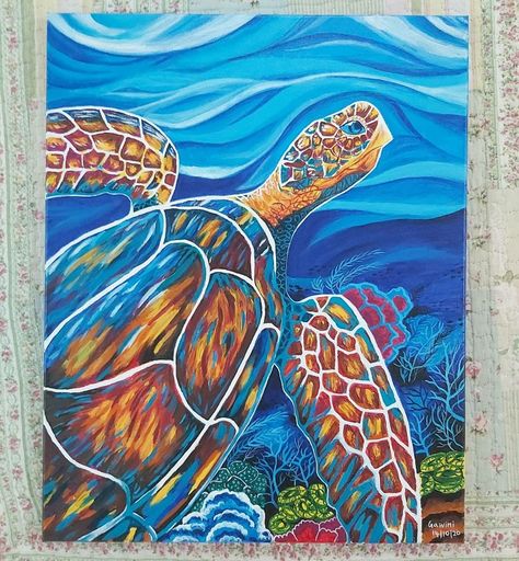 Undersea Painting Acrylic, Undersea Creatures, Tortoise Drawing, Turtles Forever, Sea Turtle Painting, Beach Art Painting, Paint Parties, Paint Inspiration, Guitar Painting