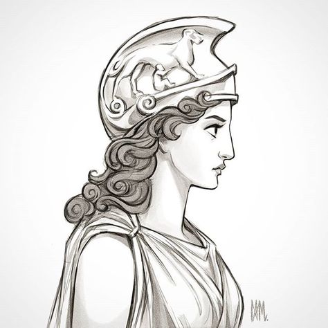 Greek Drawings, Mythological Goddesses, Cameron Mark, Profile Sketch, Greek Drawing, Pallas Athena, Mediterranean Beauty, Greek Goddess Art, Ancient Greek Goddess