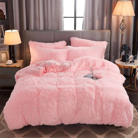 Amazon.com: WERDIM Shaggy Fluffy Faux Fur Duvet Cover Set Button Closure Velvety Bedding Set Comforter Cover with Pillowcase Pink, Twin Size : Home & Kitchen Pink Comforter Sets, Pink Dorm Rooms, Fluffy Duvet, Pink Dorm, Fluffy Comforter, Pink Comforter, King Duvet Cover Sets, Blue Duvet Cover, Full Duvet Cover