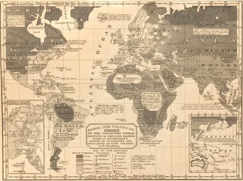 When “Savages” Roamed the Earth: Maps Perpetuating Bias and Bigotry in the 19th century | Worlds Revealed: Geography & Maps at The Library Of Congress Early World Maps, Ancient World Maps, Earth Map, Geography Map, Europe Map, Library Of Congress, Old Maps, Central Europe, Ancient Symbols