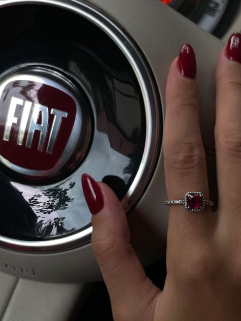 Fiat 500c Aesthetic, Fiat Aesthetic, Red Car Aesthetic, Fiat 500 Aesthetic, Fiat 500 Red, Burgundy Car, Aesthetic Ring, Nail Red, Fiat 500c