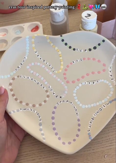 kaia 🤍 (@kaiamal13) on X Mug Designs Painted Easy, Coasters Diy Painting, Pottery Painting Tile Ideas, Ceramic Painting Designs Ideas, As You Wish Ideas Pottery, Polka Dot Pottery Painting Ideas, Made By You Keramik, Ceramic Baby Plate, Paint Me Mine Ideas