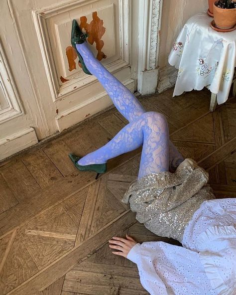 Funky Tights, Blue Tights, 일본 패션, Colored Tights, Lace Tights, School Looks, Tights Outfit, Mode Inspo, Looks Chic