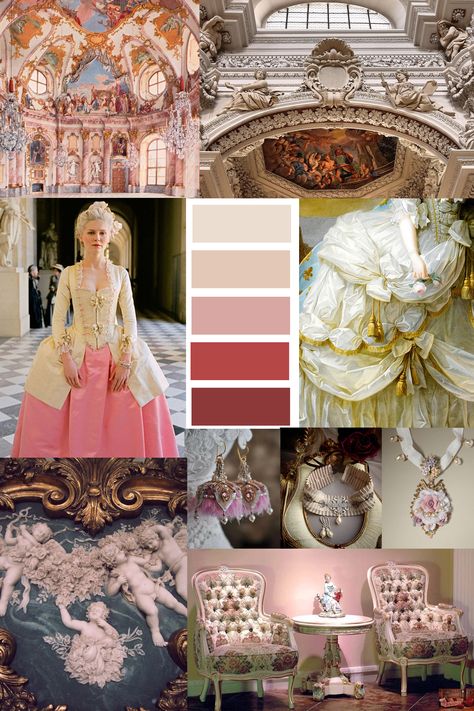 moodboard Rococo Marie Antoinette Mood Board, French Rococo Aesthetic, Rococo Color Palette, French Mood Board, French Rococo Fashion, Modern Rococo Aesthetic, Rococo Aesthetic Fashion, Rococo Moodboard, Rococo Fashion Modern