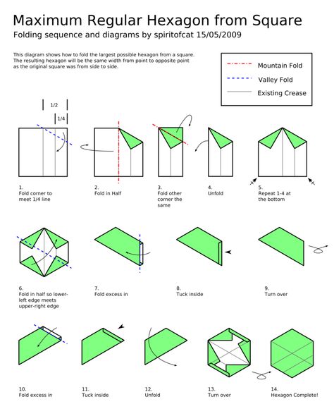 Origami Hexagon Diagram by ~spiritofcat on deviantART Square Origami, Regular Hexagon, Origami Tutorials, Origami Diagrams, Recipe Paper, Instruções Origami, Useful Origami, Beading Crafts, Center Ideas