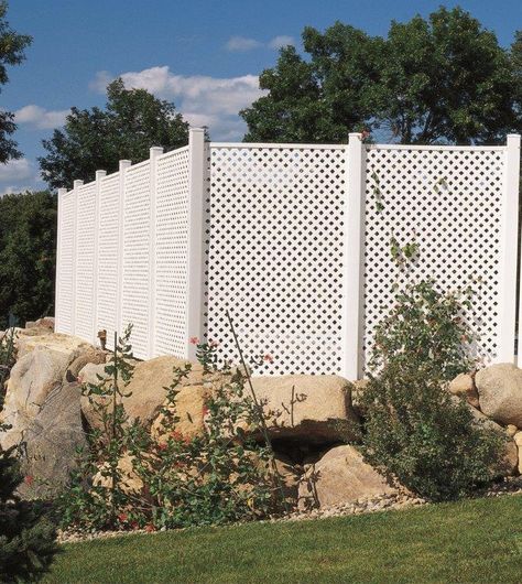 Master Mark Plastics White Privacy Lattice Lattice Fence Around Pool, Lattice Extension On Fence, Add Lattice To Top Of Fence, Adding Lattice To Top Of Fence, Lattice Top Fence, Privacy Lattice, Plastic Lattice, Diy Backyard Fence, Backyard Fence