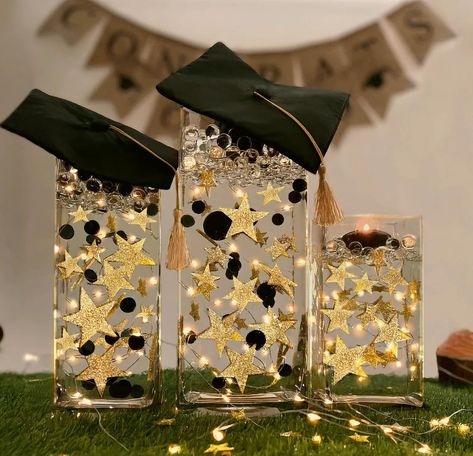 Centerpieces For Graduation, Vase Decorations, Stars Glitter, Mini Led Lights, Gold Glitter Stars, Event Centerpiece, Gel Beads, Rose Gold Pearl, Graduation Decorations