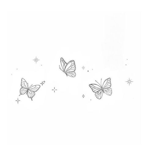 Horizontal Butterfly Tattoo, Delicate Butterfly Tattoo Simple, Butterfly Tattoo Sparkles, Butterfly Landing Tattoo, Three Butterfly Tattoo Designs, Butterfly And Star Tattoo, Butterfly With Sparkles Tattoo, Butterfly Star Tattoo, 3 Inch Tattoo Ideas