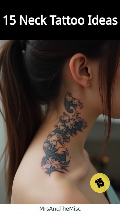 Neck Tattoo Ideas,Person with Japanese-inspired wave neck tattoo Wave Neck Tattoo, Neck Tattoo Ideas, Negative Space Tattoo, Tattoo Neck, Sea Tattoo, Tattoo Concepts, Neck Tattoos, Wrist Tattoos For Women, Space Tattoo