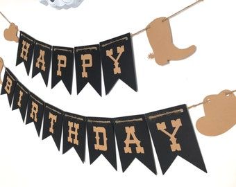 Cowboy Happy Birthday, Banner Black, Picture Banner, Western Theme Party, Black Birthday, Western Parties, Banner Birthday, Cowboy Birthday, Cowboy Party