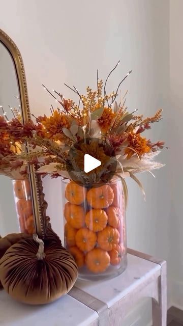 HOME ORGANIZATION & DECOR on Instagram: "Absolutely love this DIY autumn decor idea @ashleymariesavage 🍁🍂🥮The combination of warm colors and natural elements really brings out the cozy vibes of the season 👌🏻
*
*
*
*
No copyright infringement intended,please DM for fix/removal
*
*
#diyonabudget #diyhomeimprovement #diyforlife #farmhousediy #diymama #diyinspo
#diyhomeprojects #diyrenovation #diyinspiration
#quarantineprojects #mydailyrenovation #thatorganizedhome#5mincrafts #doityourselfproject#easydiy #diyvideo #autumndecor #farmhousestyle #farmhousekitchen #falldecor #fallvibes #flowerarrangement #flowerarrangements #dailyinspiration #homedecor" Diy Autumn Decor, Dollar Tree Fall Decor Diy, Dollar Tree Fall Decor, Decor Organization Ideas, Decor Room Ideas, Pumpkin Vase, Pumpkin Arrangements, Fall Decor Dollar Tree, Pumpkin Display