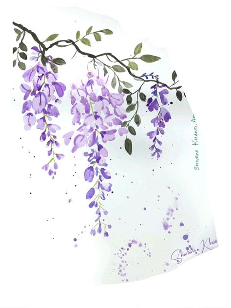 Wisteria Tattoo Collarbone, Wisteria Tattoo Design, Wisteria Tattoo, Wisteria Watercolor, Wisteria Art, Purple Flowering Tree, Cherry Blossom Drawing, Glass Stencil, Wisteria Tree