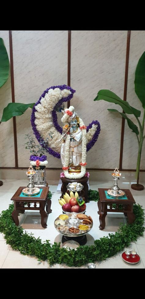 Krishna Puja Decoration, Perumal Pooja Decoration, Krishna Pooja At Home, Lord Krishna Decoration At Home, Krishnajayanthi Decoration, Krishna Statue Home Decor, Radha Ashtami Decoration At Home, Krishna Astami Photos Decoration, Krishnashtami Decoration At Home