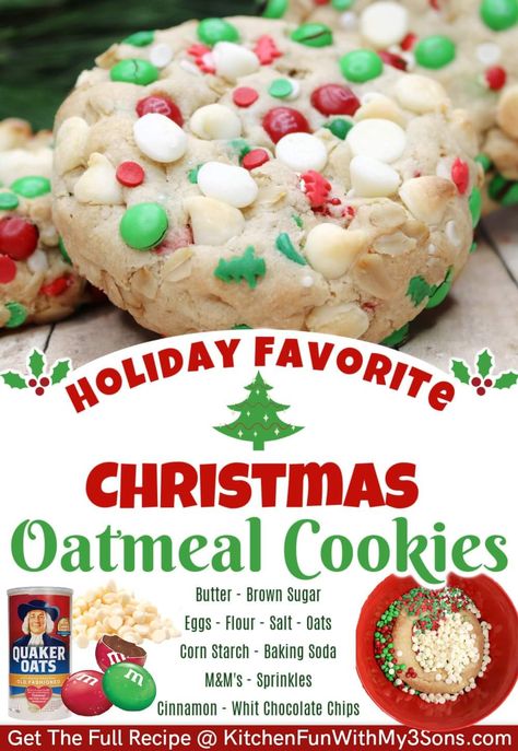 Christmas Oatmeal, Oatmeal Cookie Dough, Cocoa Krispies, Delicious Christmas Cookies, Chocolate Oatmeal Cookies, Holiday Sprinkles, Holiday Dessert Recipes, Kitchen Fun, Oatmeal Cookie