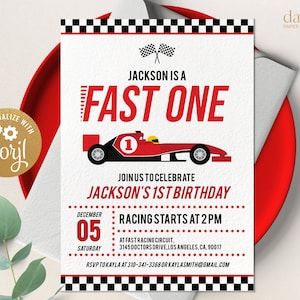 Editable Race Car 1st Birthday Invitation First Trip Around | Etsy Fast One First Birthday, Racing Party, 1st Birthday Invitation Template, Cars Birthday Invitations, Race Party, Race Car Party, 2nd Birthday Invitations, Birthday Invitation Template, Invite Template