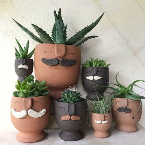 I Have A Thing For Face Planters Recycled Planters, Face Planters, Handmade Plant, Tanah Liat, Keramik Design, Unique Planter, Diy Pottery, Pottery Planters, Ceramics Ideas Pottery