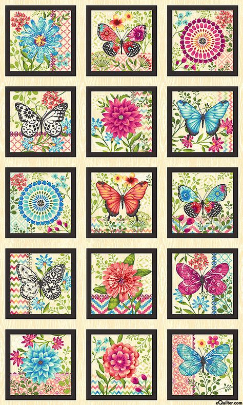 eQuilter Butterfly Dreams - Window to the Flowers - 24" x 44" PANEL Decoupage Paper Free, Making Envelopes, Decoupage Paper Printable, Butterfly Fabric, Art Deco Fabric, Fabric Board, How To Make An Envelope, Quilt Fabrics, Free Quilt Patterns