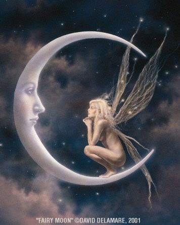 art with the moon | This image used by permission of David Delamare. Fairies Photos, Moon Fairy, Fairy Dragon, Fairy Pictures, Fairy Artwork, Fairy Tattoo, Fairies Elves, Fairy Magic, Beautiful Fairies