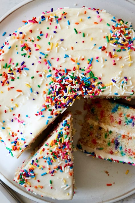 Rainbow Sprinkle Cake Recipe - NYT Cooking Sprinkle Cake Recipe, Birthday Cake With Sprinkles, Rainbow Sprinkle Cake, Chocolate Dump, Coconut Shortbread, Rainbow Sprinkle Cakes, Blackout Cake, Double Recipe, Cake With Sprinkles