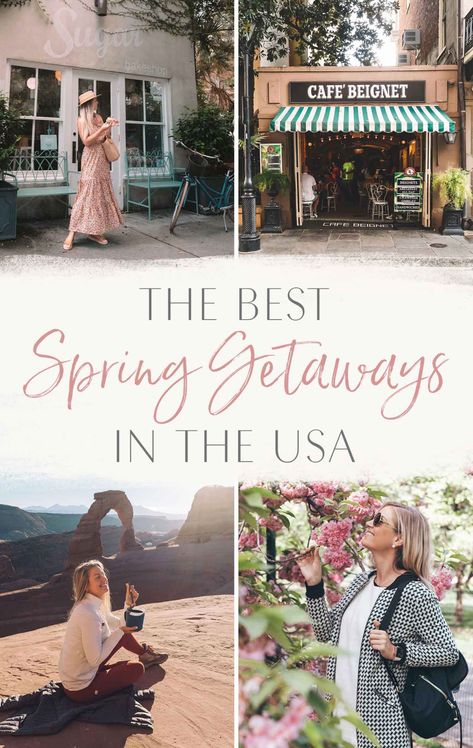 The Best Spring Getaways in the USA • The Blonde Abroad Spring Weekend Getaway Outfits, Bucket List Countries, Spring Break Girls, Spring Travel Outfits, Girls Trip Destinations, Weekend Getaway Outfits, Blonde Abroad, Travel Style Spring, Girls Roadtrip