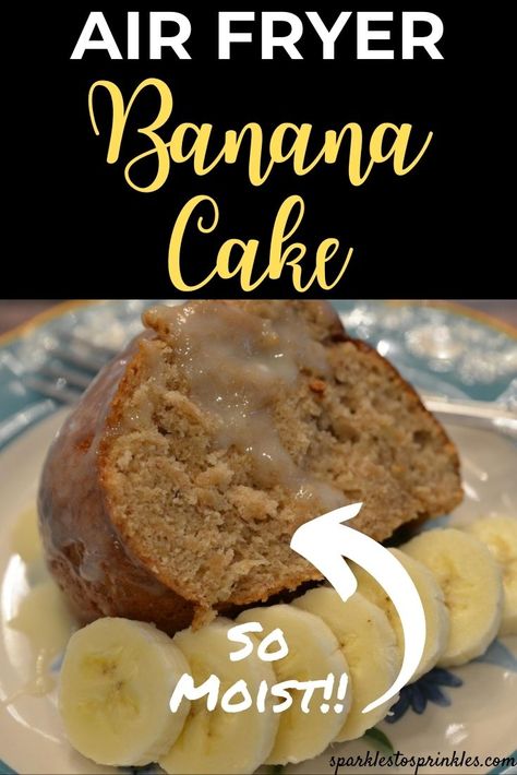 Air Fryer Banana Cake is the perfect way to use up ripe bananas. Tender sweet cake that is loaded with banana flavor in every decadent bite. Pin for Later! Air Fryer Banana Cake, Banana Zucchini Cake, Use Up Ripe Bananas, Air Fryer Banana, Crockpot Express, Banana Bundt, Recipes Using Bananas, Fried Dessert, Air Fryer Oven Recipes