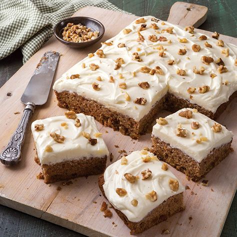 This easy Carrot Sheet Cake is a delicious way to eat your veggies.      Save Recipe Print  Carrot Sheet Cake Carrot Sheet Cake Recipe, Carrot Sheet Cake, Tomato Cake, Baking With Applesauce, Applesauce Cake Recipe, Brown Sugar Cakes, Sheet Cake Recipe, Baked Doughnuts, Paula Deen Recipes