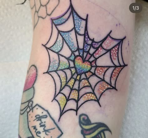 Colored Dots Tattoo, Black Light Tattoos For Women, Scenecore Tattoo, Girly Neo Traditional Tattoo, Colorful Halloween Tattoos, Lisa Frank Tattoos, Lisa Frank Tattoo Ideas, Lisa Frank Tattoo, Girly Traditional Tattoo