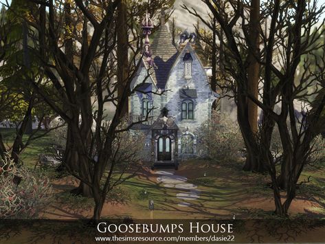 The Sims Resource - Goosebumps House - Shell Sims 4 Spooky House, The Sims 4 Lots Cc, Sims 4 Abandoned House, Sims 4 Haunted House, Gothic Revival House, The Sims 4 Lots, Sims 4 Kitchen, Shell House, Sims 4 Bedroom