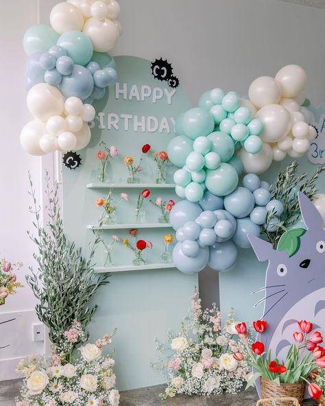 The moment we stood in front of Avery’s Totoro party, it felt like we were stepping into a childhood dream come true. The birthday party… | Instagram Ghibli Theme Birthday, Totoro First Birthday Party, Studio Ghibli Birthday Party Decor, Totoro Baby Shower Ideas, Studio Ghibli Baby Shower Ideas, Ghibli Birthday Party, Studio Ghibli Birthday Party, Totoro Party Decorations, Totoro Birthday Party