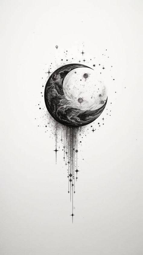 Night Sky Tattoos, Planet Sketch, Eclipse Tattoo, Half Moon Tattoo, 30 Tattoo, Deep Tattoo, Sky Tattoos, Full Moon Tattoo, Zelda Tattoo