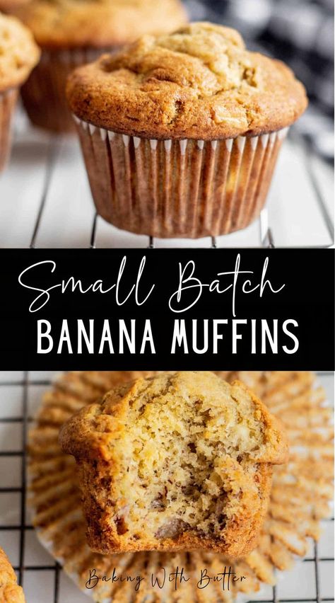 Super moist, light, and fluffy, these easy small-batch banana muffins make the perfect snack. This recipe makes six muffins. Banana muffins are a classic and such an easy recipe for when you have brown bananas lying around. Overripe bananas bring extra sweetness to the muffin and a moist texture. Small Batch Banana Muffins, Brown Bananas, Muffins Banana, Banana Muffins Recipe, Overripe Bananas, Banana Recipes, Banana Muffins, Small Batch, Easy Recipe