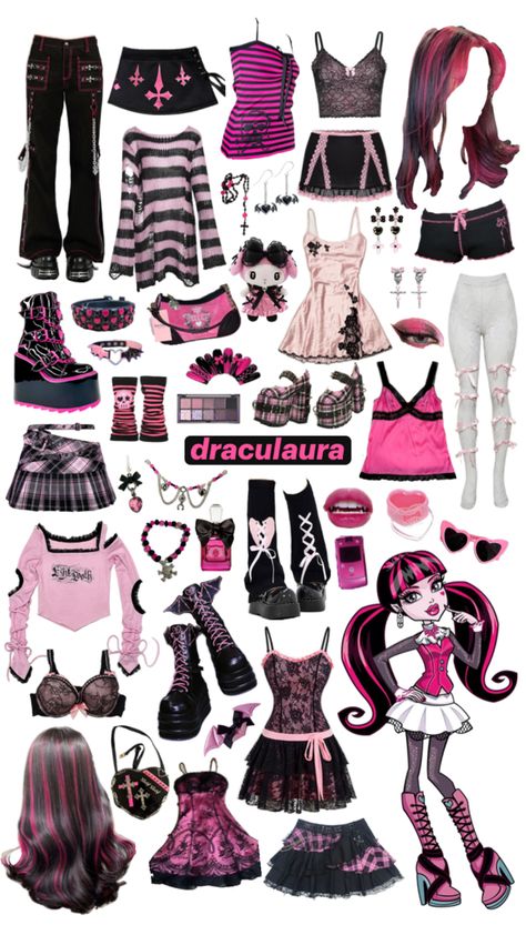 Monster High Aesthetic Outfit, Dracula Halloween Costume, Draculaura Aesthetic Outfit, Draculaura Costume, Monster High Halloween Costumes, 2000s Fashion Inspiration, Monster High Halloween, Monster High Clothes, Character Inspired Outfits