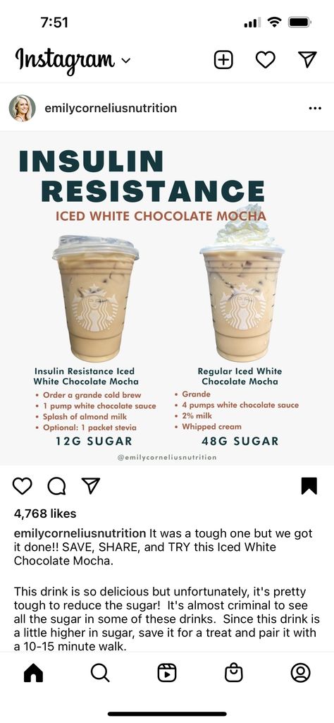 Insulin Resistant Starbucks Drinks, Starbucks Insulin Resistance, White Chocolate Starbucks Drinks, Insulin Resistance Starbucks, Insulin Resistance Starbucks Drinks, Sleepy Drinks, Starbucks Orders To Try, Almond Milk Whipped Cream, Matcha And Coffee