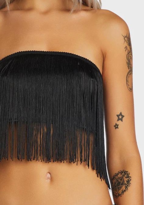 Black Fringe Top, Fringe Crop Top, Fringe Top, Dolls Kill, Punk Rock, Festival Fashion, Online Boutique, Lace Trim, Strapless Top