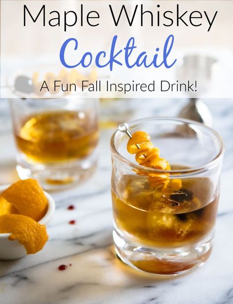 Embrace the cooler months with this maple whiskey cocktail, inspired by the classic Sezarac. Ready In Just 3 Minutes! Lemon Peel Garnish, Fall Inspired Drinks, Sazerac Cocktail, Maple Whiskey, Kid Friendly Drinks, Whiskey Cocktail, Cocktail Syrups, Seasonal Cocktail, Fancy Cocktails