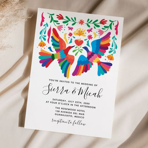 Vibrant and colorful wedding invitation with a Mexican-inspired theme. Fiesta Wedding Invitations, Oaxaca Wedding, Water Business, Vintage Mexican Wedding, Mexican Wedding Invitations, Guatemala Wedding, Mexican Invitations, Mexican Inspired Wedding, Mexican Themed Weddings