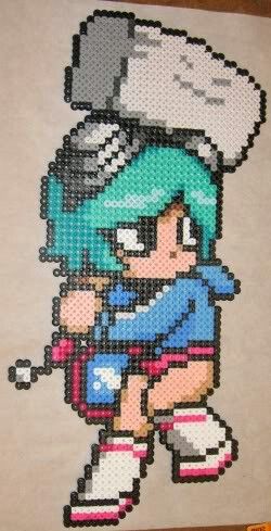 Ramona Flowers perler beads Ramona Flowers Perler Beads, Scott Pilgrim Perler Beads, Perler Sprites, Pokemon Perler Beads, Nerd Crafts, Ramona Flowers, Arte 8 Bits, Fusion Beads, Pixel Art Templates