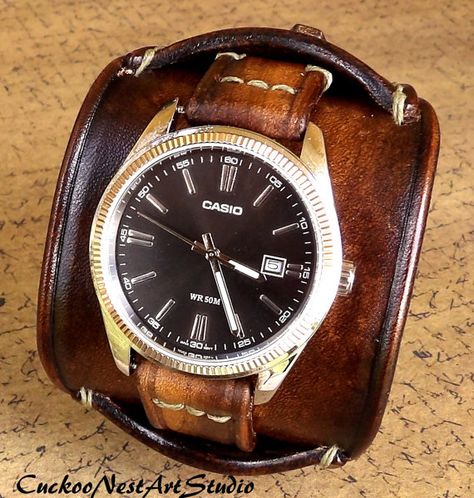 Leather Watch Cuff, Bulova Mens Watches, Watch Leather Strap, Handmade Watch Strap, Mens Watches Leather, Cuff Watch, Best Watches For Men, Vintage Watches For Men, Watch Vintage