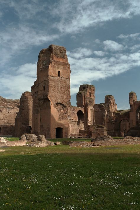 The Baths of Caracalla, Rome, Lazio, Italy - Emporer Caracalla took up on the original idea for a bath by Septimius Severus and built this extravagant public bath AD 212-216. Caracalla Baths, Baths Of Caracalla, Septimius Severus, Landscape Italy, Visit Rome, Lazio Italy, Public Bath, Places In Italy, Regions Of Italy