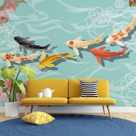 Excited to share the last addition #etsy shop: KOI FISH WALLPAPER. Asian Art Wallpaper. Modern Chinoiserie Wallpaper. Multicolored Stylish Living Room Mural. Lake And Fishes Mural https://etsy.me/3Nqh92i #Asianwallart #minimalist #Chinoiseriewallpaper #koifishmural Modern Chinoiserie Wallpaper, Koi Fish Wallpaper, Art Wall Mural, Chinoiserie Mural, Modern Chinoiserie, Lotus Wallpaper, Asian Wallpaper, Mural Paintings, Interior Murals