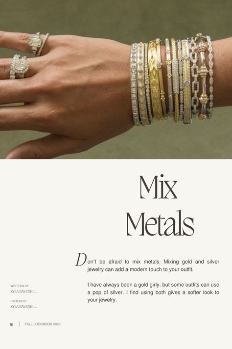 Silver And Gold Jewelry Mixing Outfit, Mix Metal Bracelet Stack, Mix Match Jewelry, Ring Stacking Ideas Mixed Metals, Silver And Gold Jewelry Mixing Aesthetic, How To Mix Gold And Silver Jewelry, Mixed Metals Bracelet Stack, Gold And Silver Mixed Jewelry, Mixed Metal Jewelry Rings