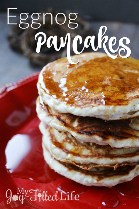 Eggnog Pancakes Eggnog Pancakes Recipe, Soft Pancakes, Eggnog Pancakes, Pancakes From Scratch, Pancake Recipes, Eggnog Recipe, Christmas Brunch, Best Breakfast Recipes, Christmas Breakfast