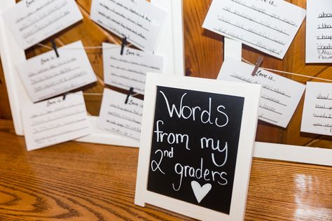 Teacher themed wedding with wedding advice written by the teachers students Teacher Wedding Decorations, Love Is From Students Wedding, Teacher Bride Ideas, Student Wedding Advice, Student Made Wedding Centerpieces, Love Is Student Wedding, Teachers Wedding Ideas, Teacher Theme Wedding, Teacher Wedding Centerpieces